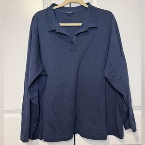 Lands’ End Navy Long Sleeve Polo Top Women’s 3X Classic Fit Cotton